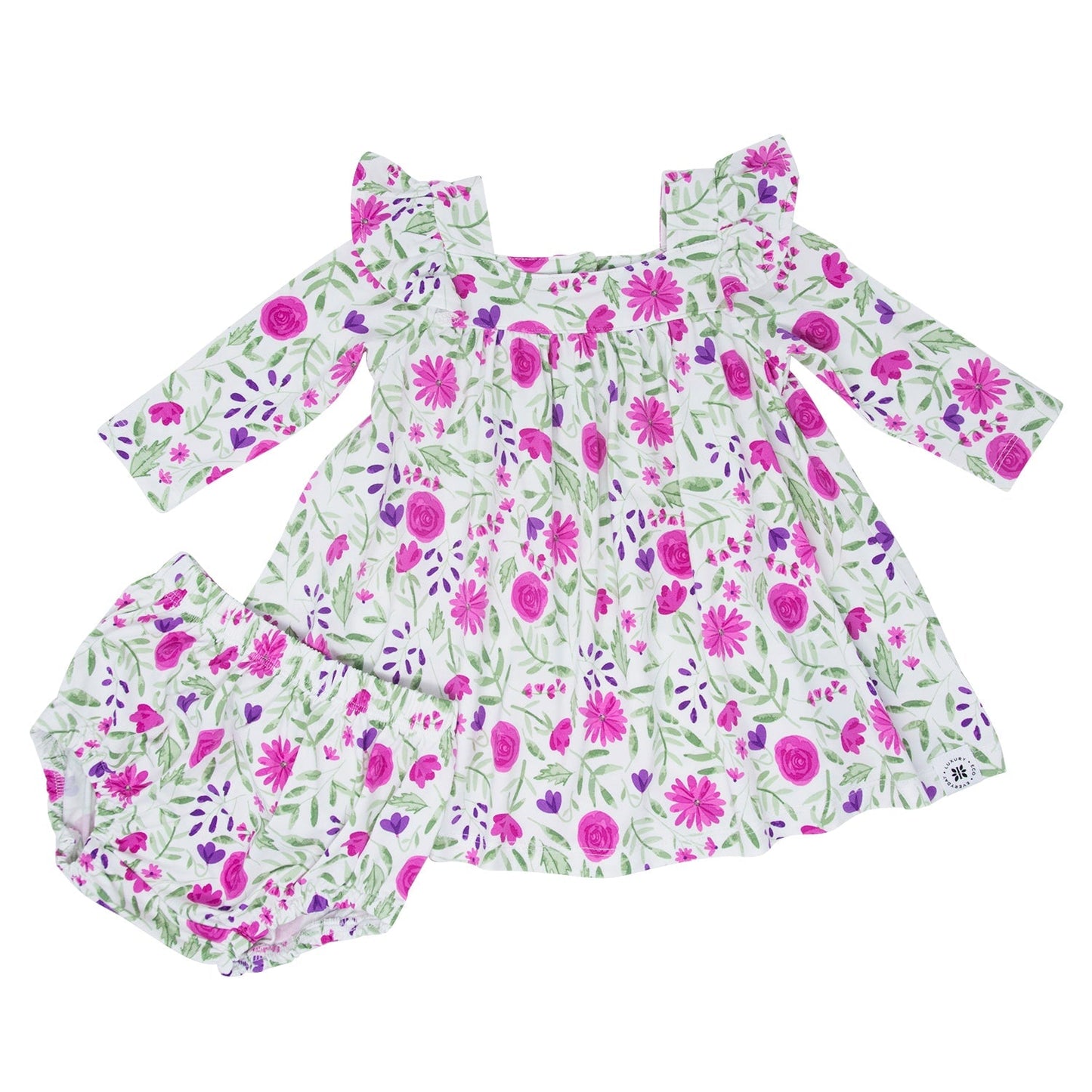 Sweet Purple Flowers Ruffle Dress w/Bloomer
