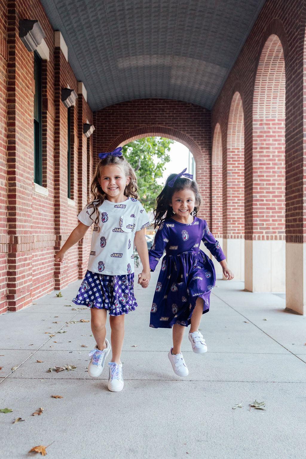 JMU Purple Duke Dog 3/4 Sleeve Pocket Twirl Dress