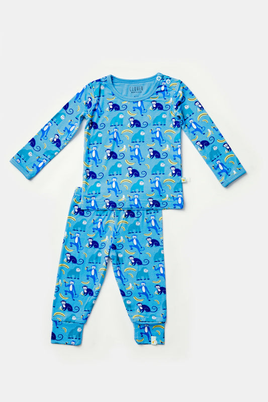 James Long Sleeve Pajama Set - Monkeying Around Blue