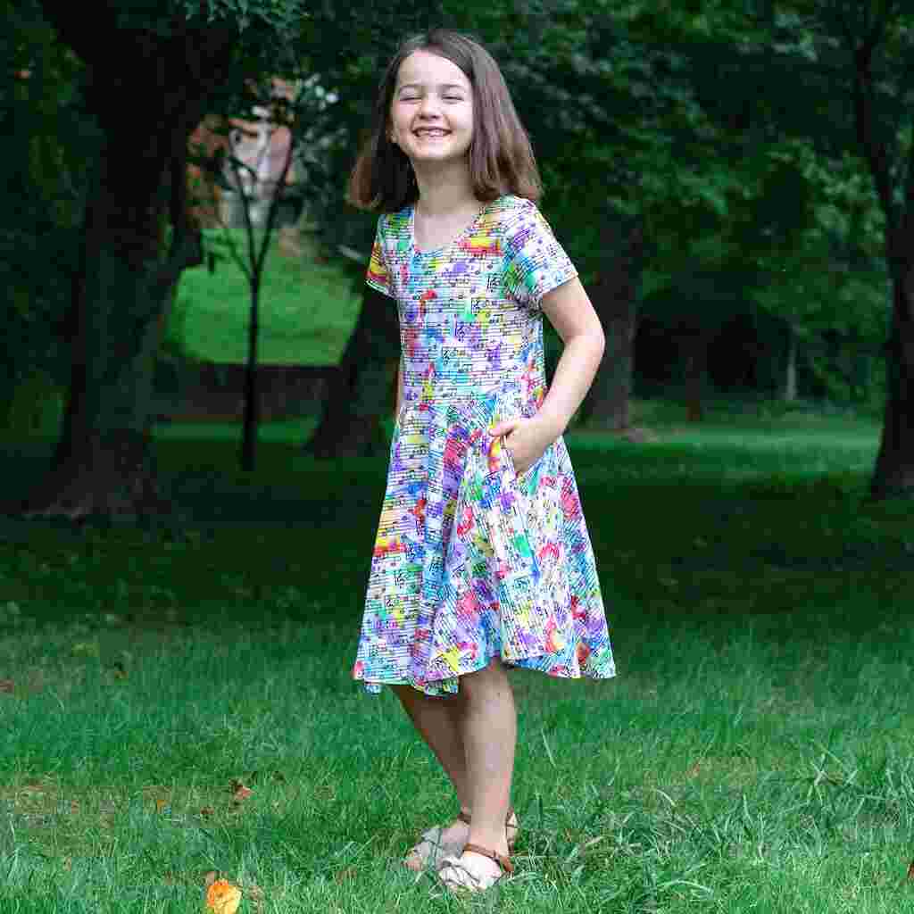 Rainbow Music Notes Super Twirler Dress with Pockets