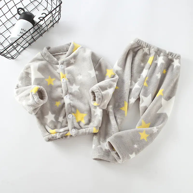 Kids' Fleece Pajama Set with Cartoon Print - # BAAA81810019