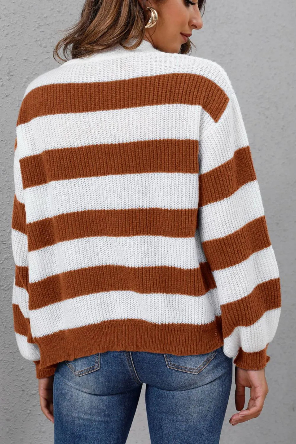 Cinthia Contrasting Striped Button Spliced Woven Sweater