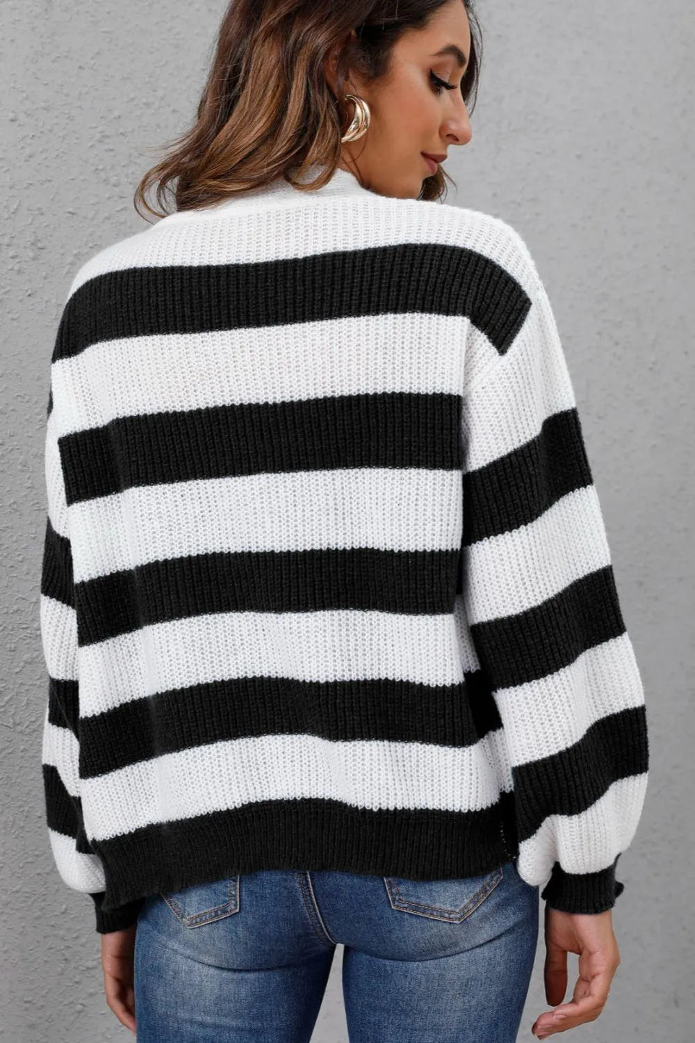 Cinthia Contrasting Striped Button Spliced Woven Sweater