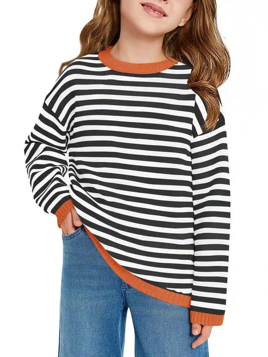 Zoila Girls Striped Knit Pullover - Casual Crewneck Sweater