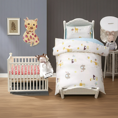 3Pcs Cotton Crib Bed Linen Kit Cartoon Baby Bedding Set