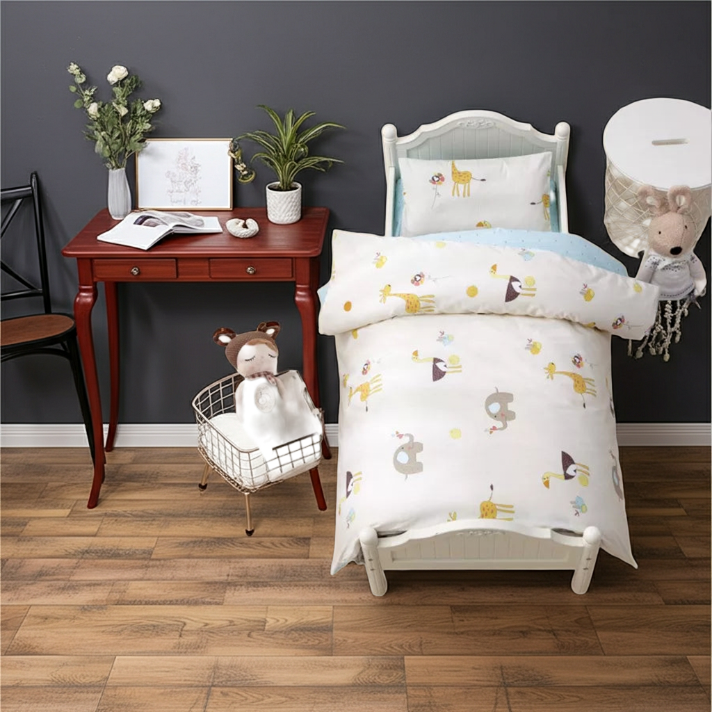 3Pcs Cotton Crib Bed Linen Kit Cartoon Baby Bedding Set