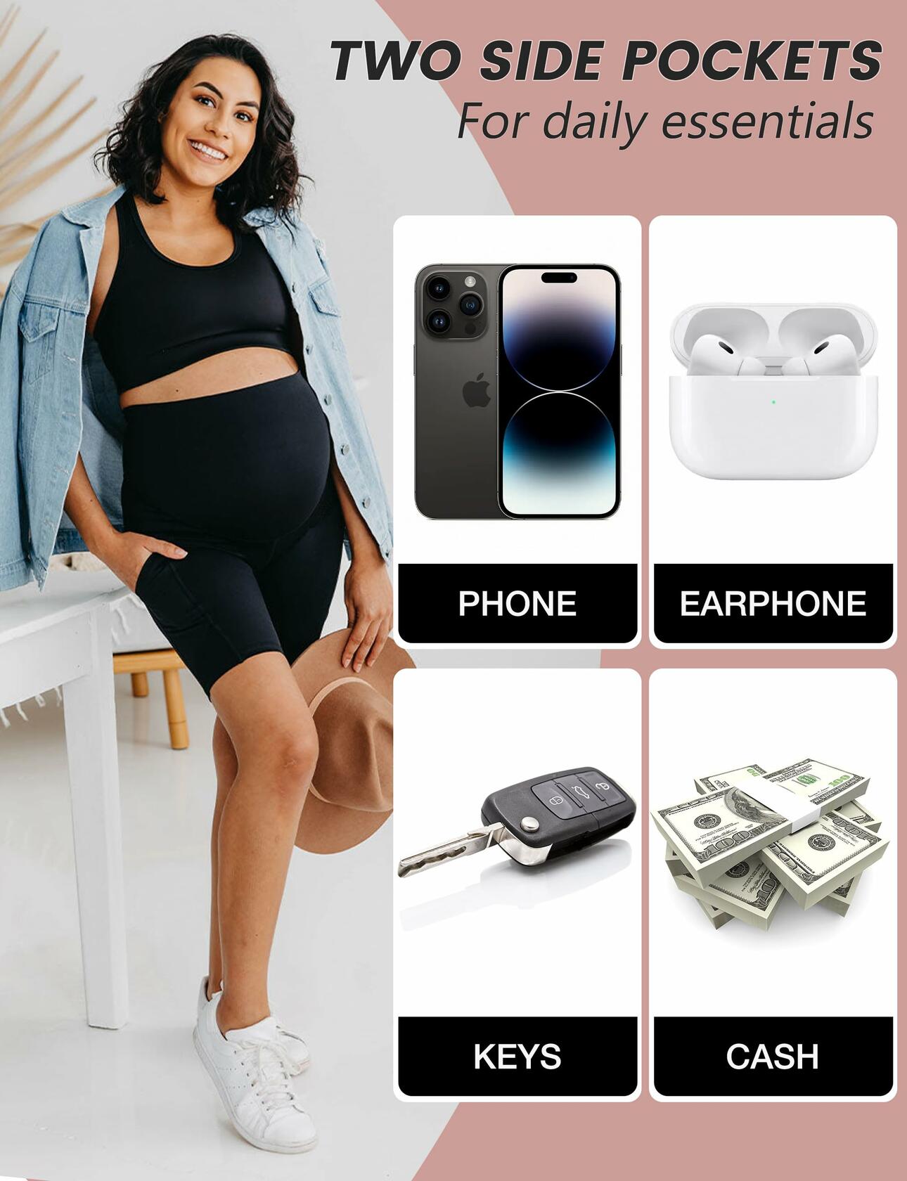 Naila Maternity Shorts with Pockets 8" Cyan Small Soft Over Belly