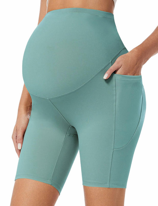 Naila Maternity Shorts with Pockets 8" Cyan Small Soft Over Belly