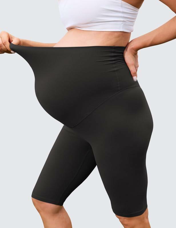 Edilenny Maternity Yoga Shorts Over Belly Comfy Black Freesize