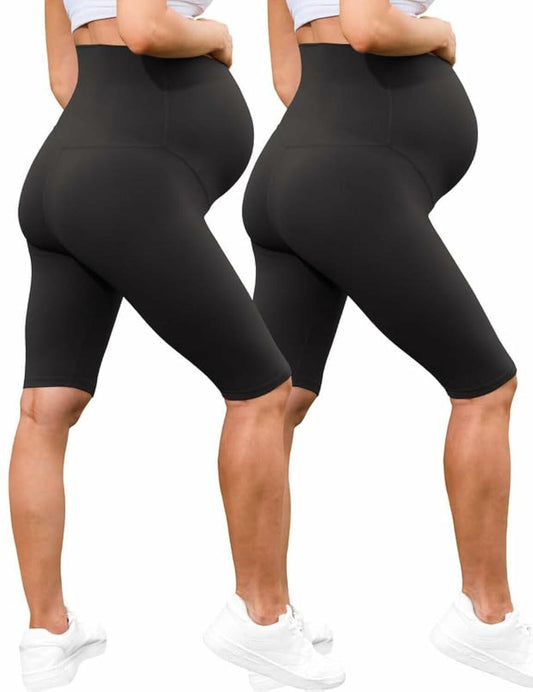 Edilenny Maternity Yoga Shorts Over Belly Comfy Black Freesize