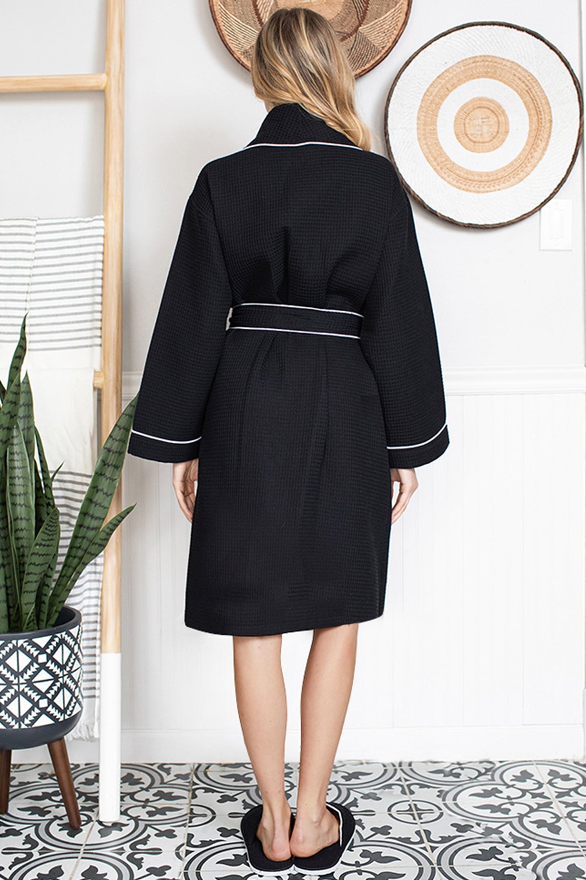 Glenny Knee-Length Waffle Kimono Robe for Women