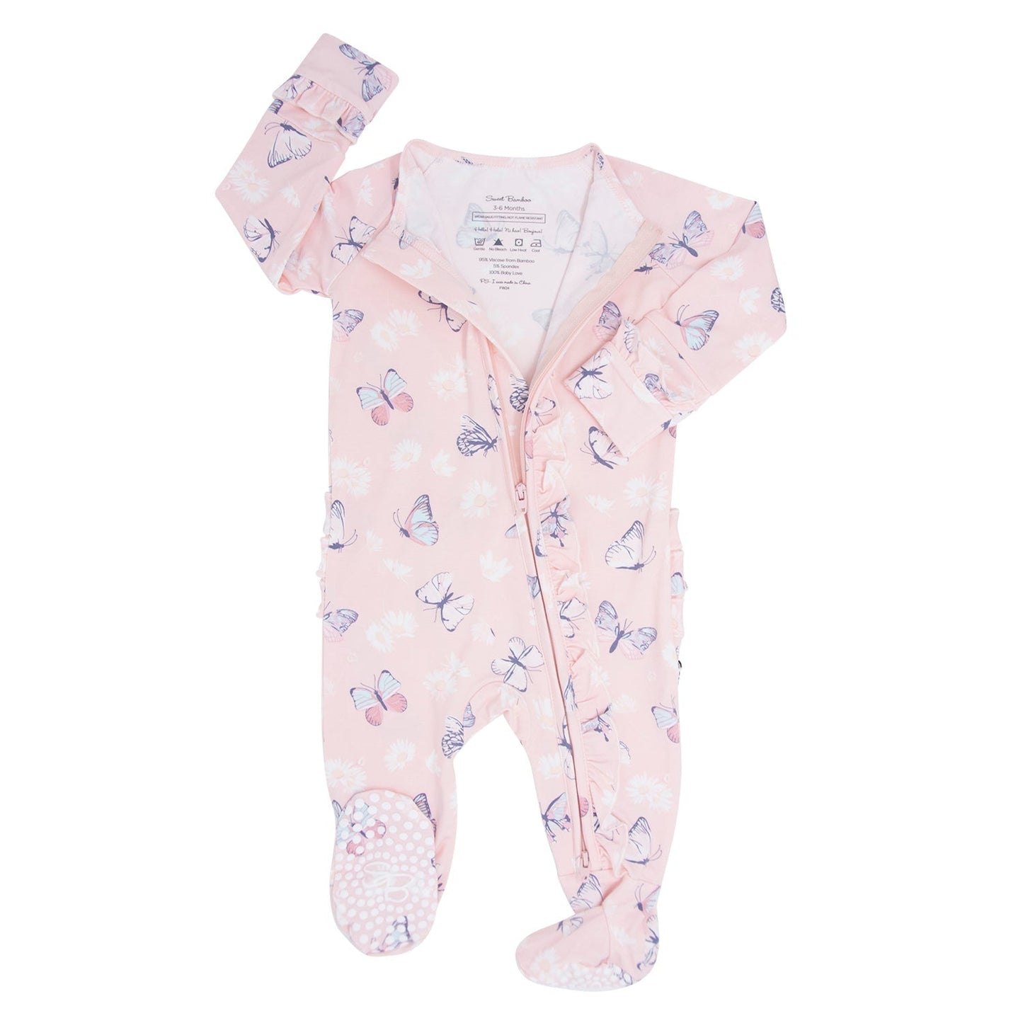 Martina Pink Butterfly Daisy Bamboo Ruffle Footie
