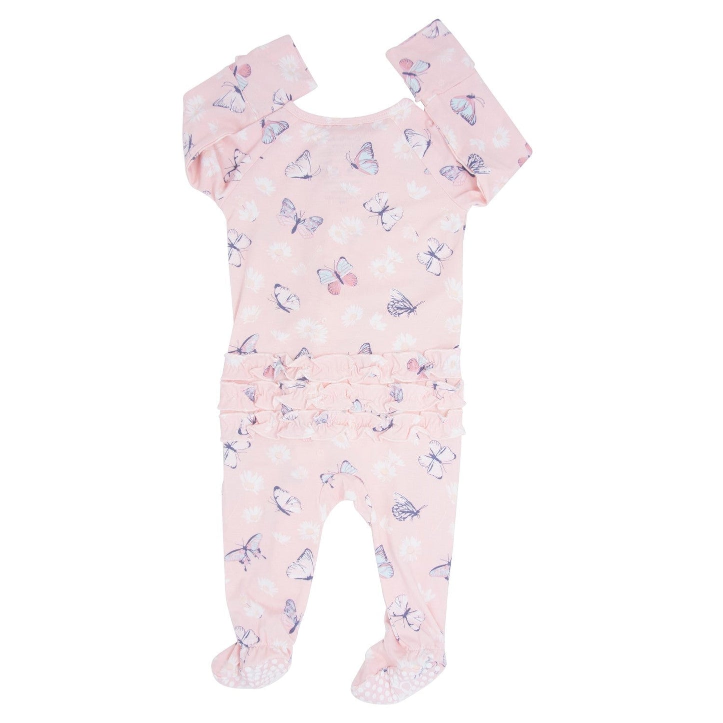 Martina Pink Butterfly Daisy Bamboo Ruffle Footie
