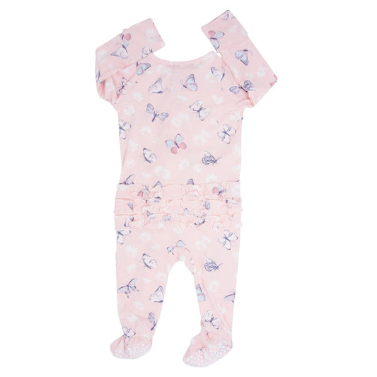 Martina Pink Butterfly Daisy Bamboo Ruffle Footie