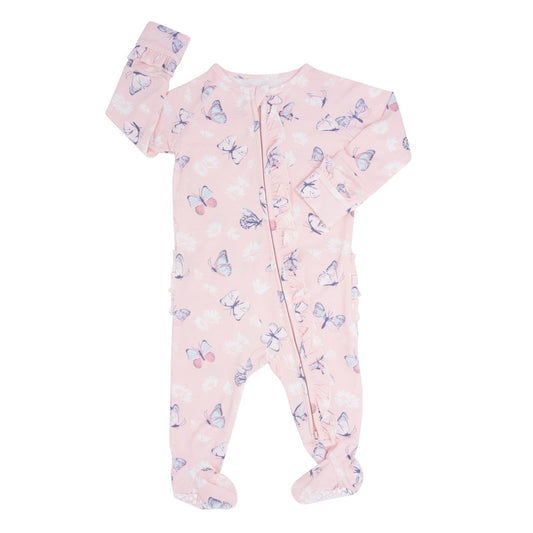 Martina Pink Butterfly Daisy Bamboo Ruffle Footie