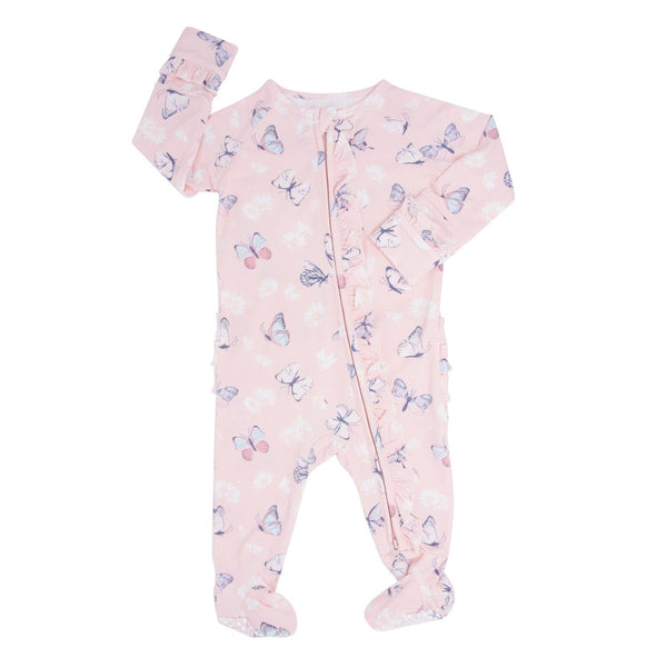Martina Pink Butterfly Daisy Bamboo Ruffle Footie