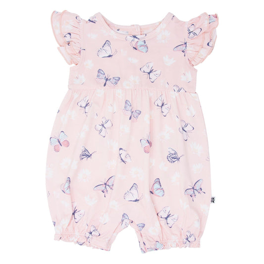 Kayla Pink Butterfly Daisy Bamboo Ruffle Romper