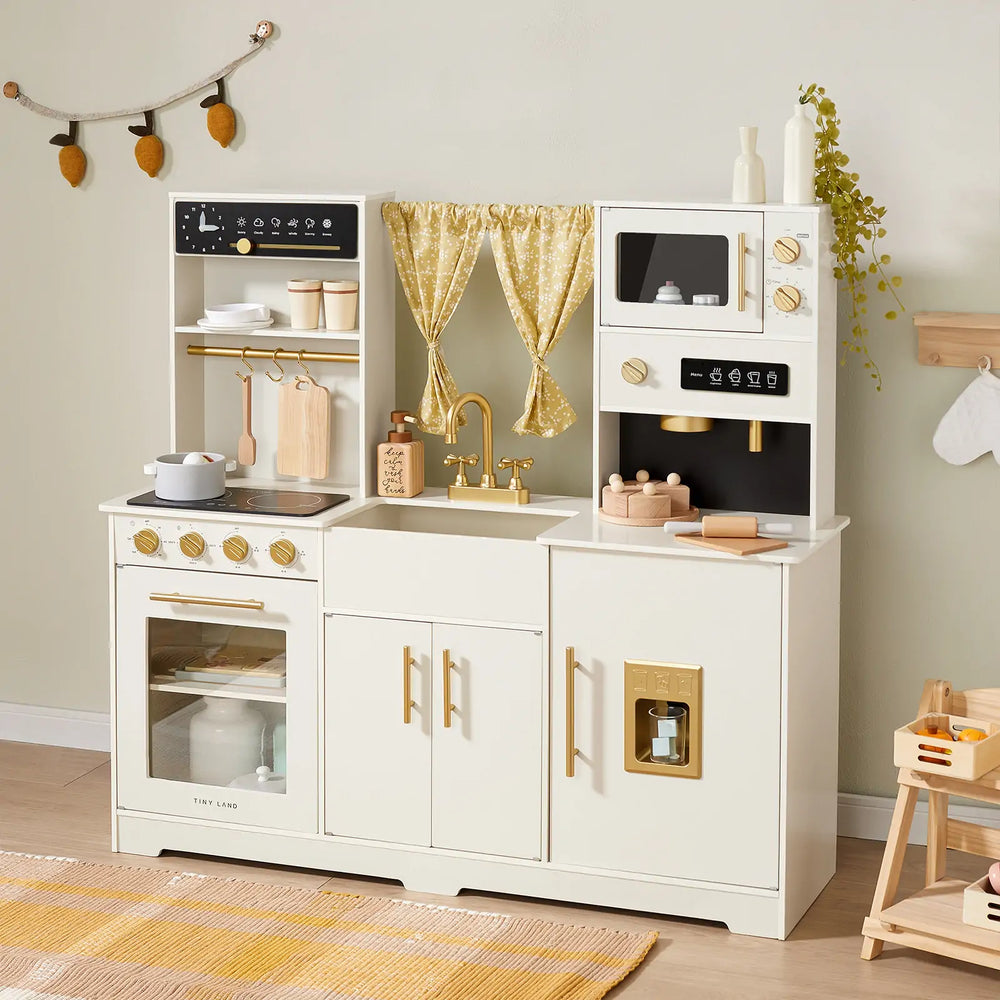 Iconic Wooden Play Kitchen – Cream Pretend Cooking Set for Kids
