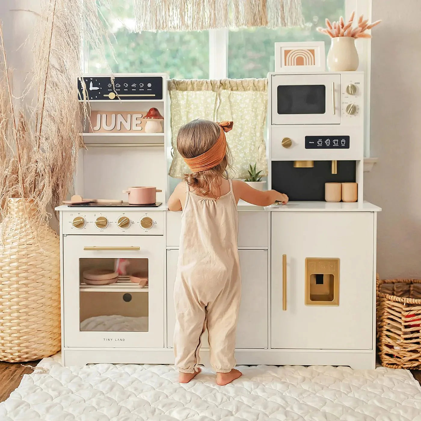 Iconic Wooden Play Kitchen – Cream Pretend Cooking Set for Kids