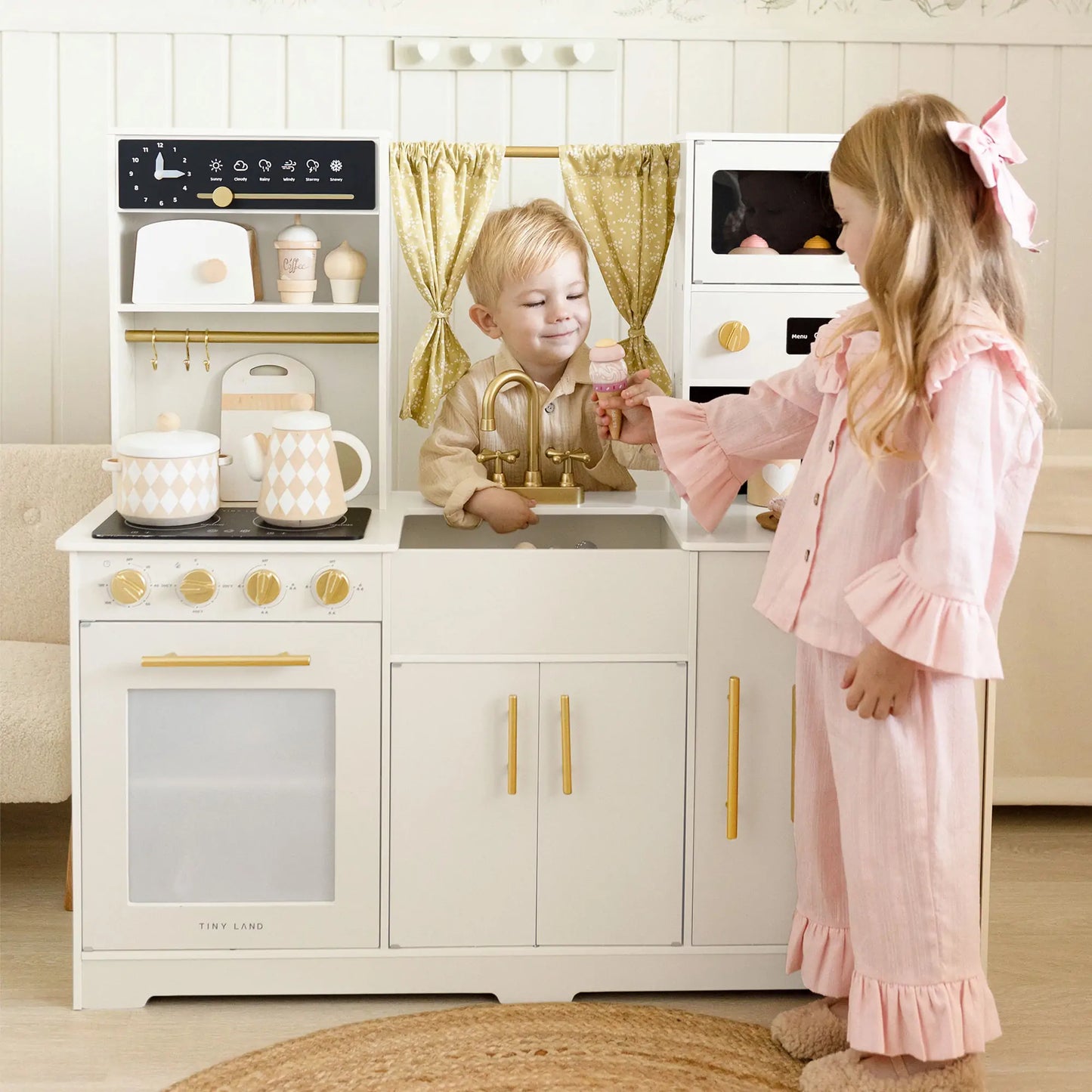 Iconic Wooden Play Kitchen – Cream Pretend Cooking Set for Kids