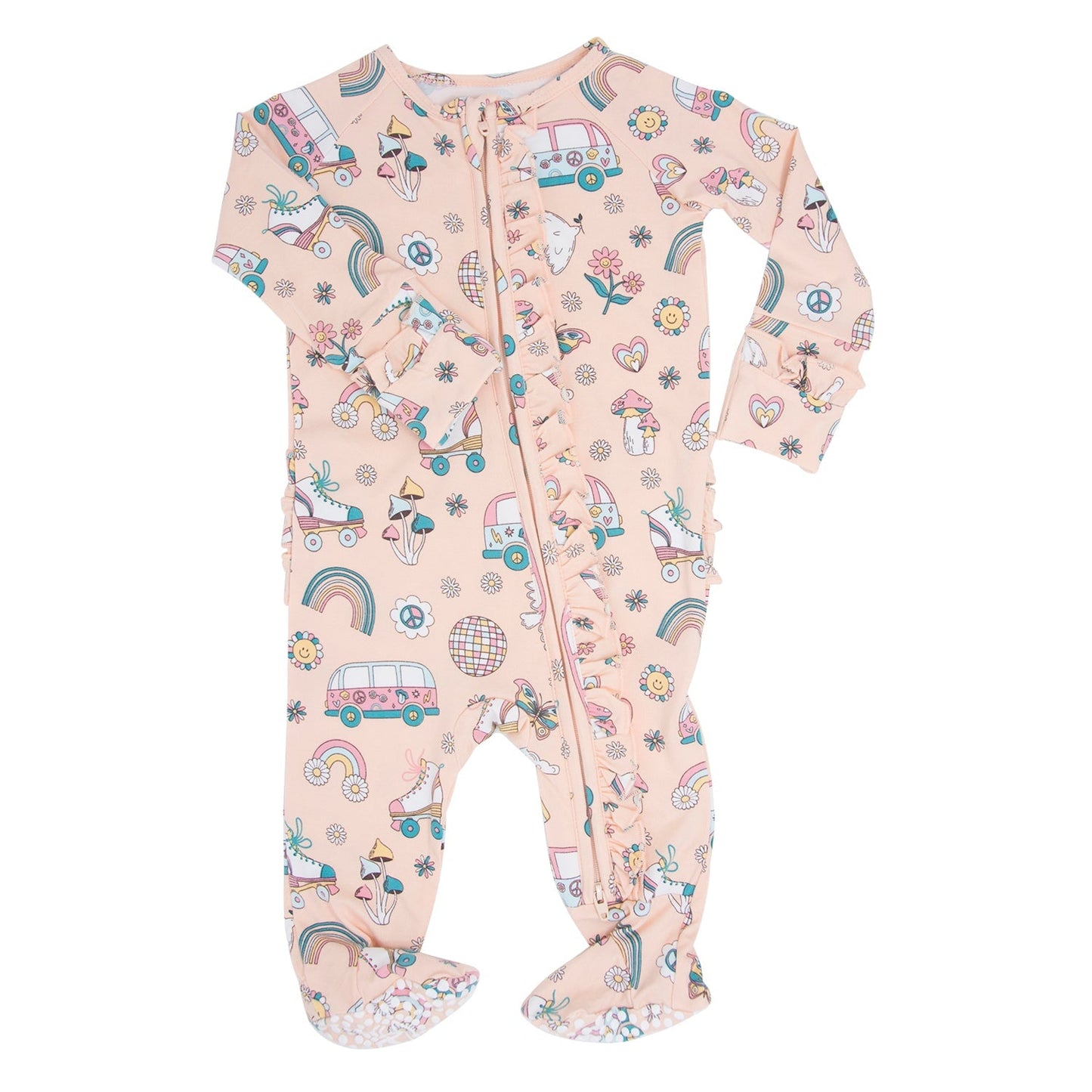 Retro Roller Skates Ruffle Baby Footie