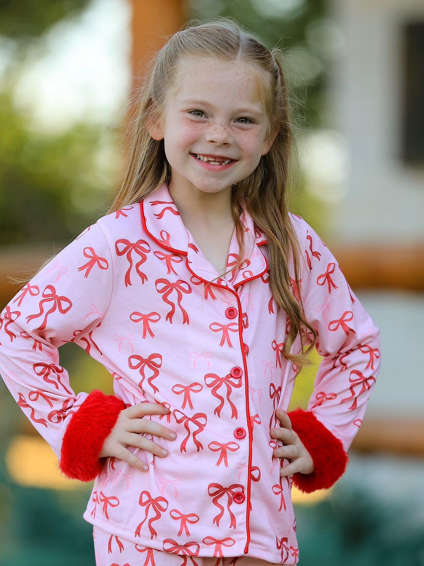 Samantha Bow Girls Pajama Set with Furry Trim