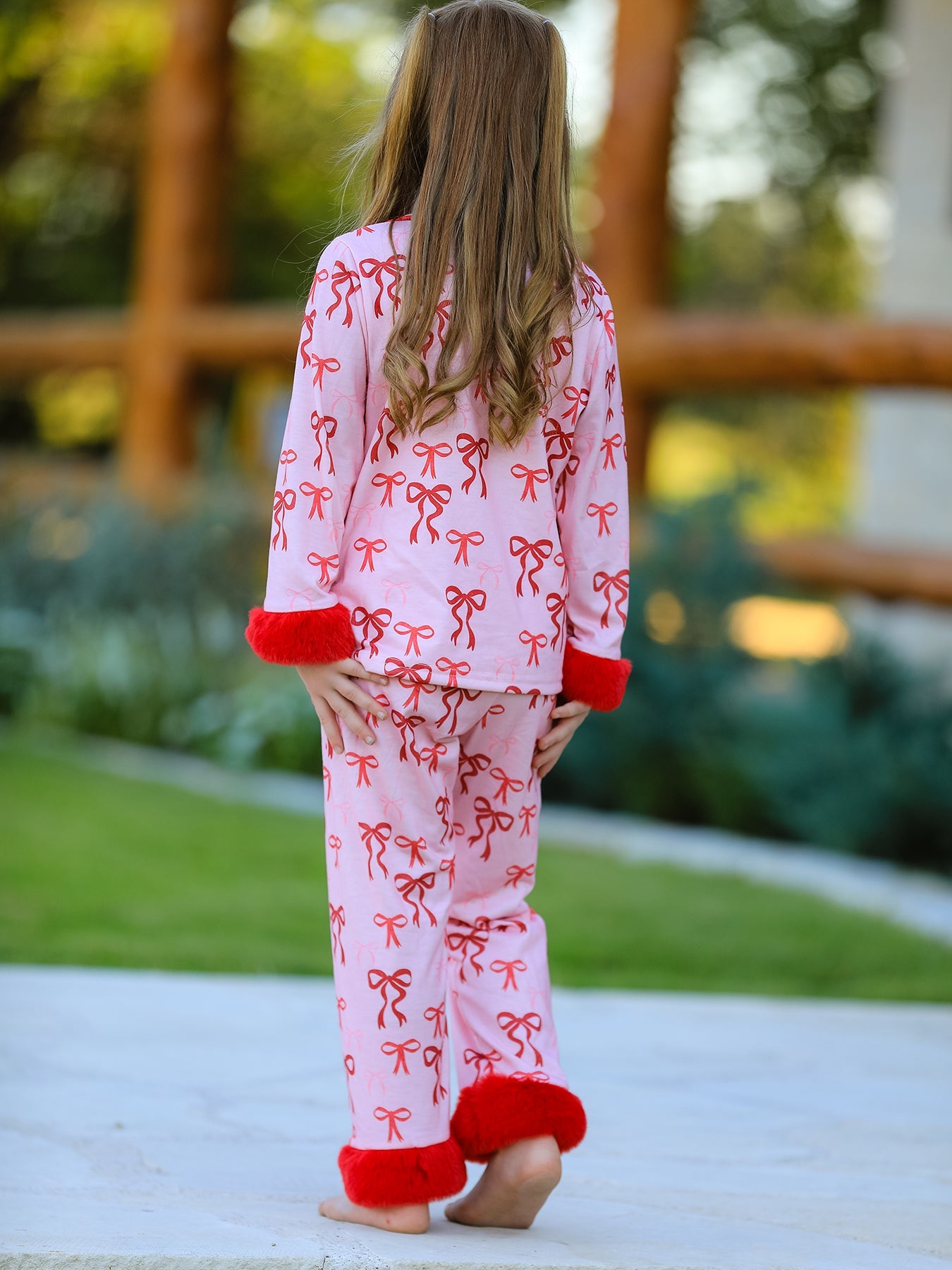 Samantha Bow Girls Pajama Set with Furry Trim