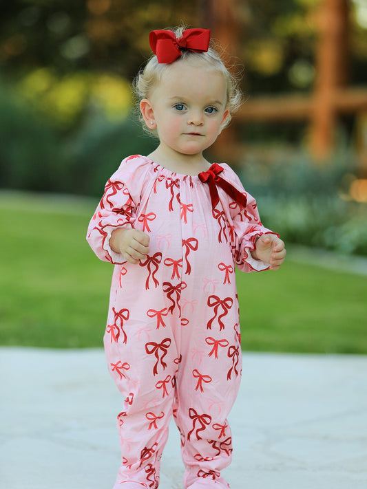 Michelle Bow Print Baby Girls Romper