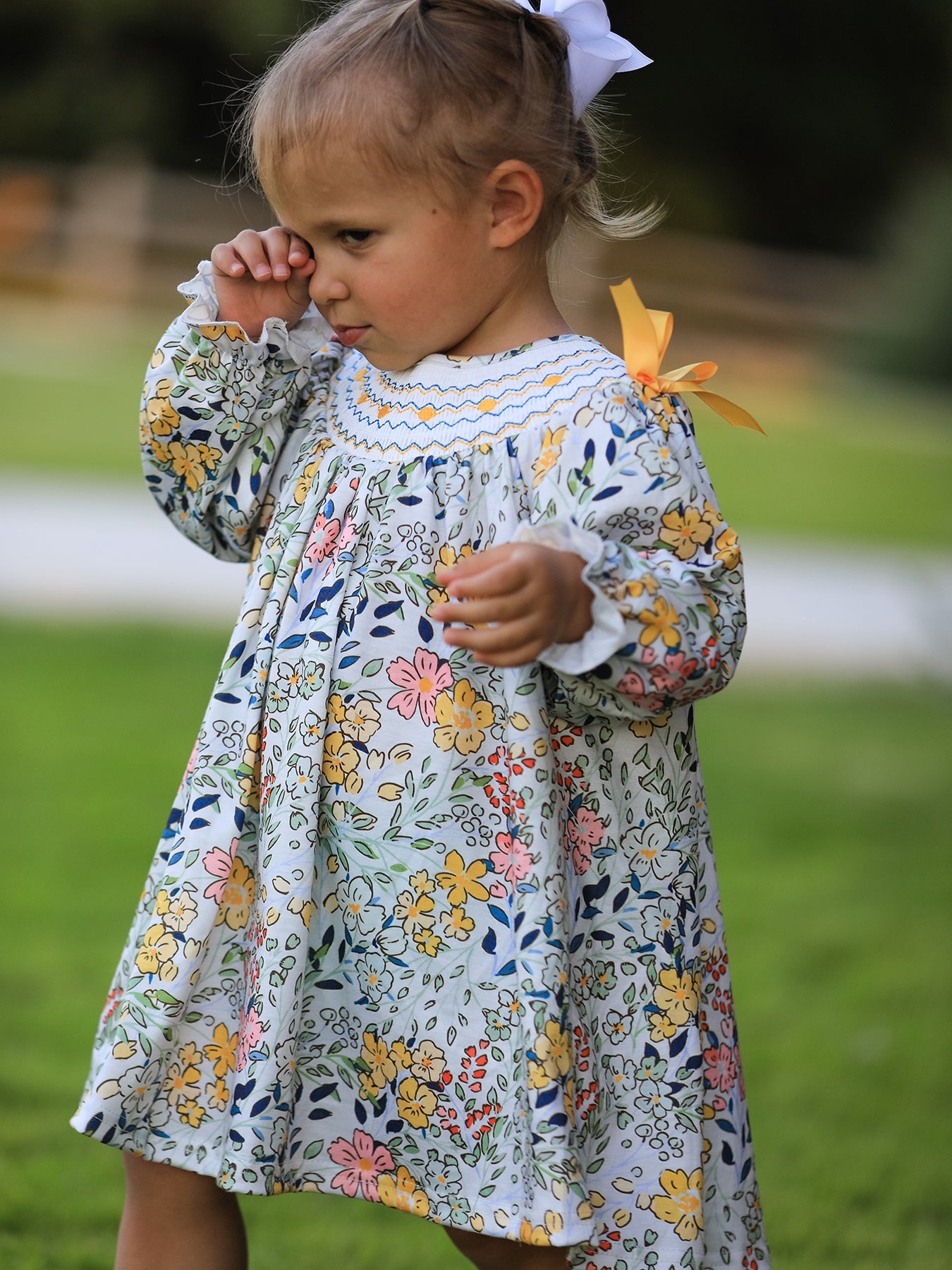 Matani Fall  Embroidery Smocking Bow Floral Leaf Baby Girls Dress