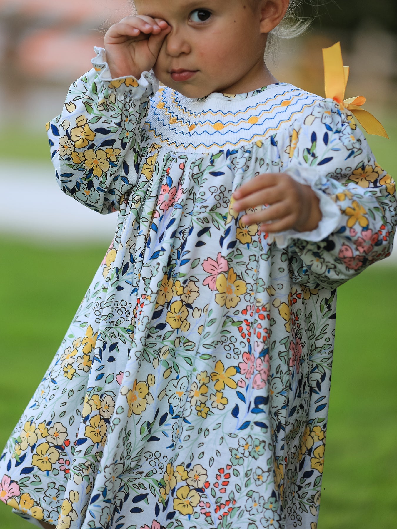 Matani Fall  Embroidery Smocking Bow Floral Leaf Baby Girls Dress