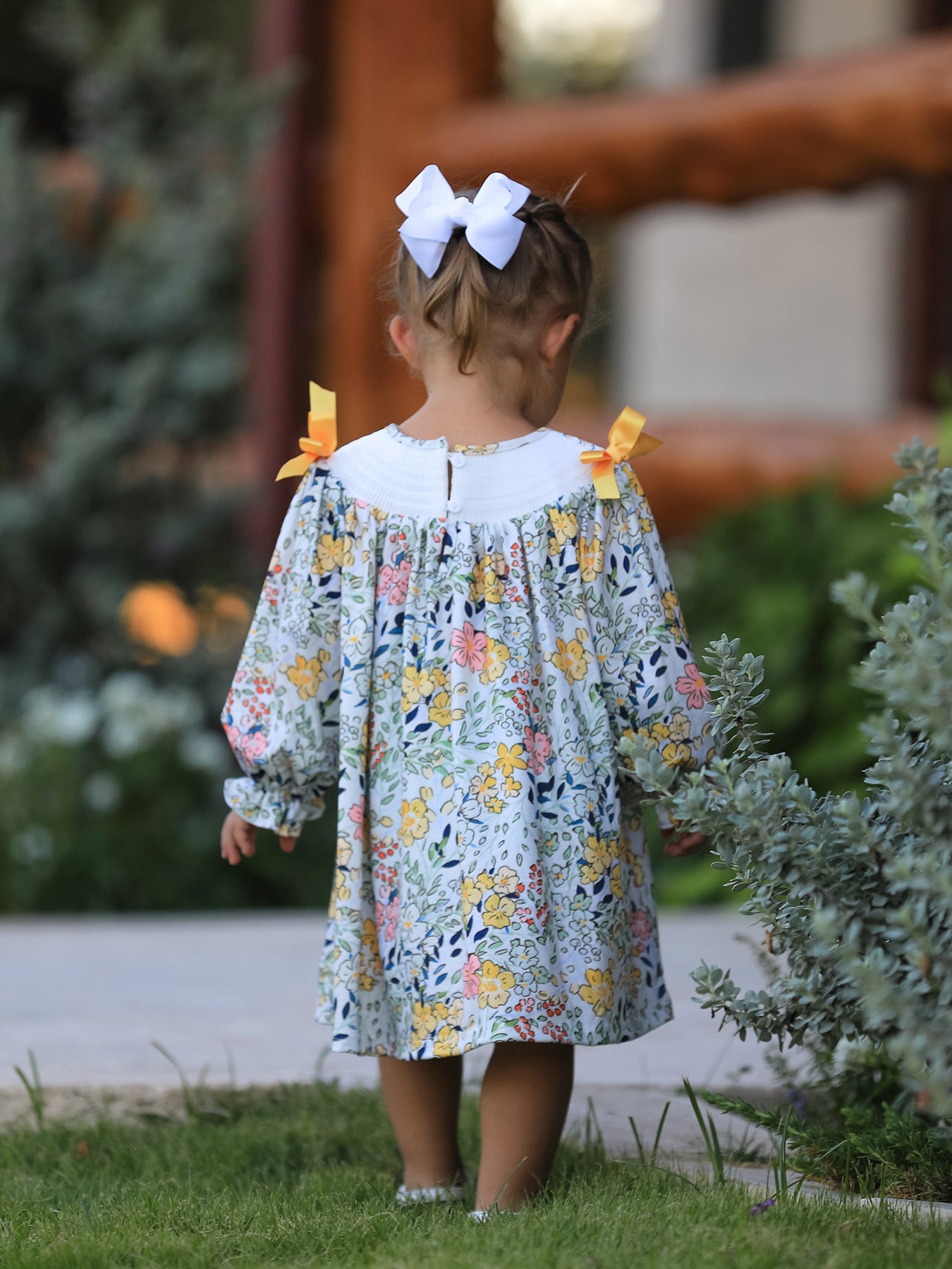 Matani Fall  Embroidery Smocking Bow Floral Leaf Baby Girls Dress