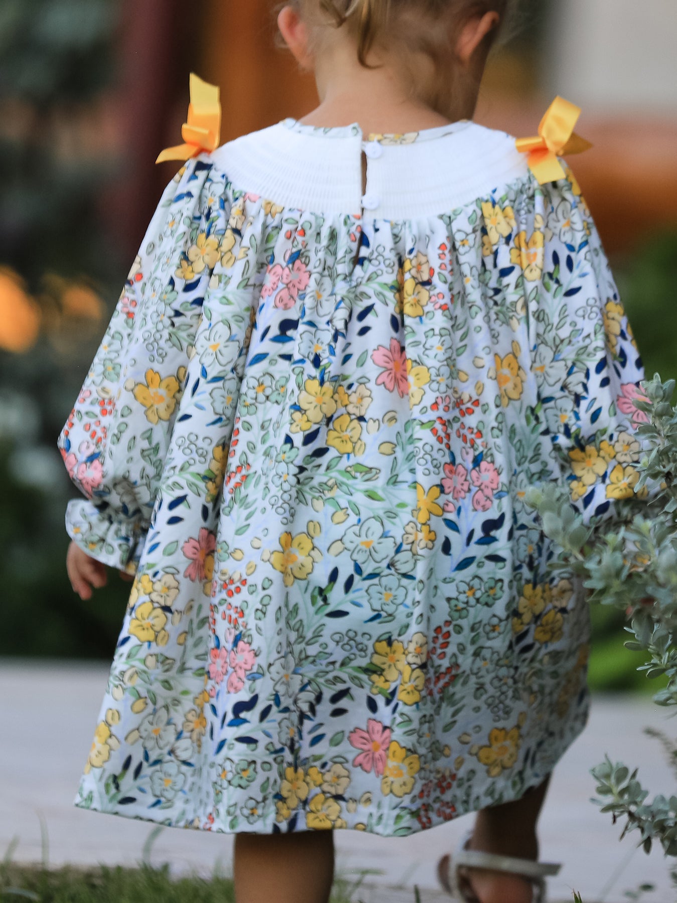 Matani Fall  Embroidery Smocking Bow Floral Leaf Baby Girls Dress