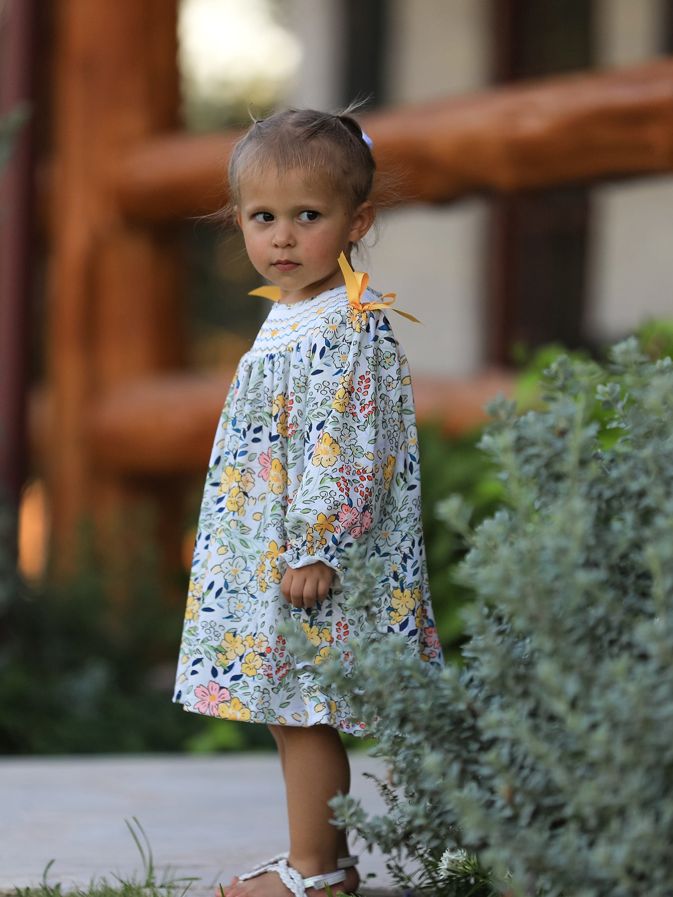 Matani Fall  Embroidery Smocking Bow Floral Leaf Baby Girls Dress