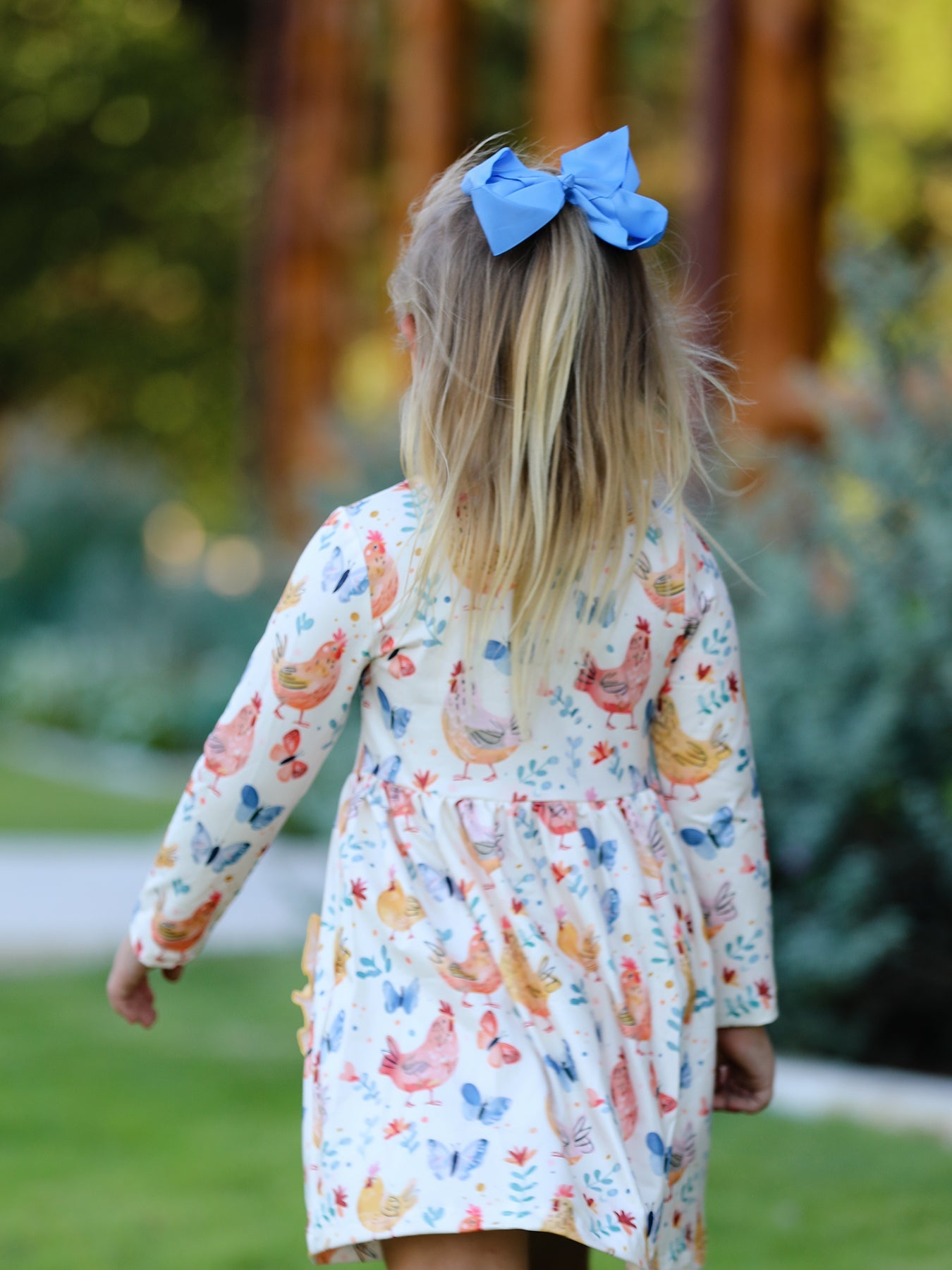 Alicia Charming Chicken & Butterfly Girls Dress with Cute Ruffled Pockets