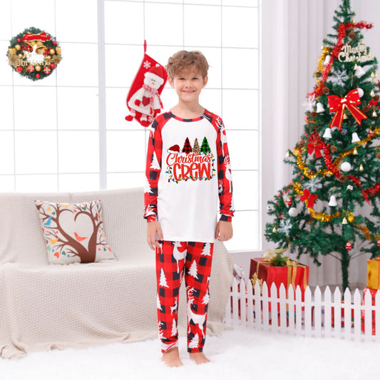 Christmas Parent-Child Pajama Set Alphabet Christmas Tree Plaid Printed