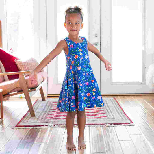 Space Paisley Sleeveless Play Dress with Pockets