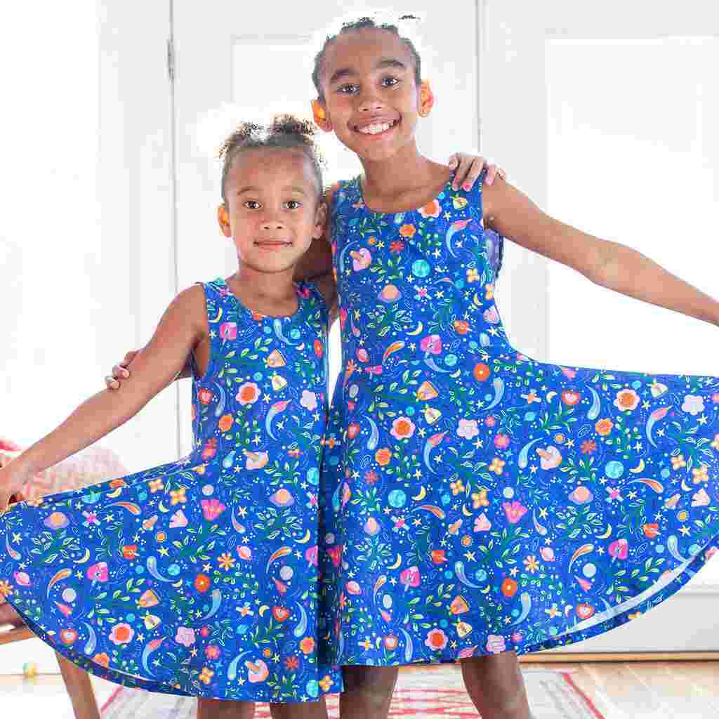 Space Paisley Sleeveless Play Dress with Pockets