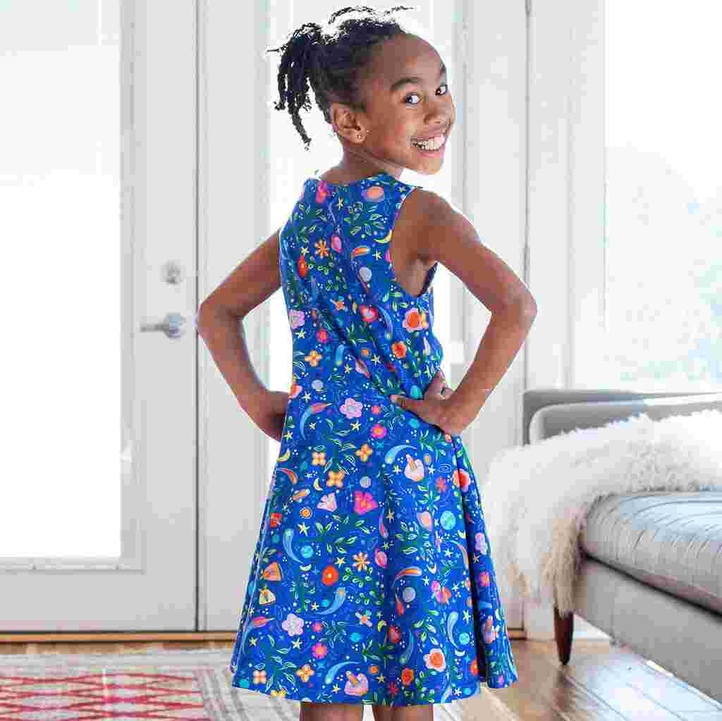 Space Paisley Sleeveless Play Dress with Pockets