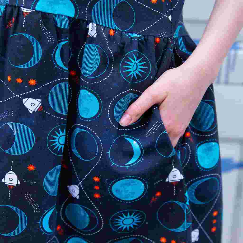 Rocket to the Moon Cap Sleeve Dress with Pockets