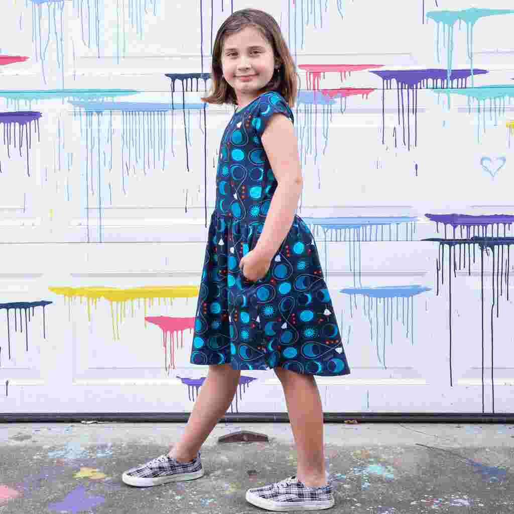 Rocket to the Moon Cap Sleeve Dress with Pockets