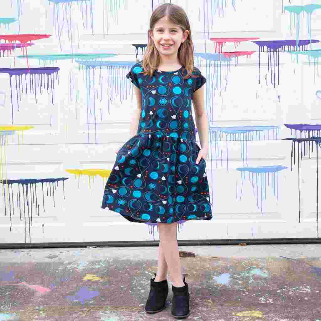 Rocket to the Moon Cap Sleeve Dress with Pockets