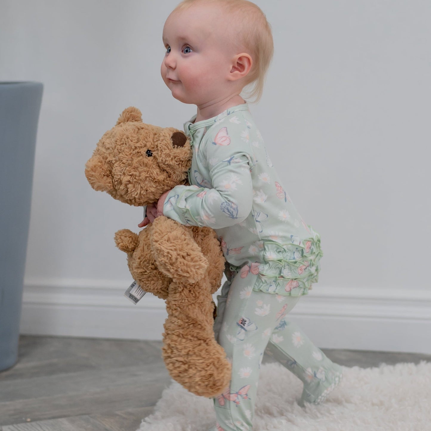 Carmelo Mint Butterfly Daisy Bamboo Ruffle Baby Footie