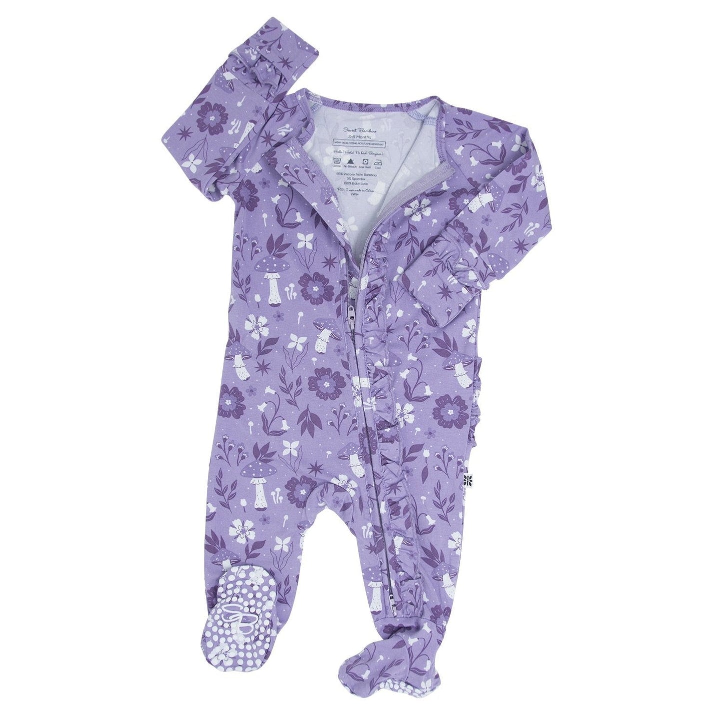 Mushroom Floral Ruffle Footie