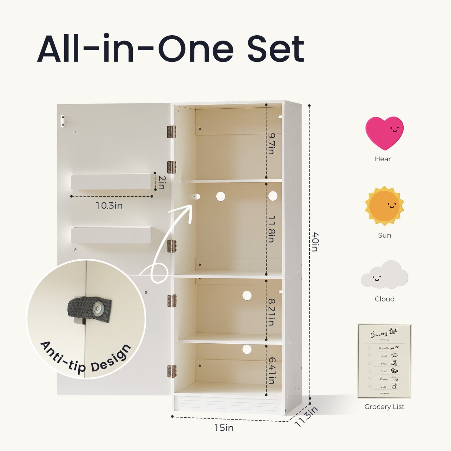 Play Kitchen Accessories – Play Kitchen Fridge: Wooden Cabinet Refrigerator for Kids