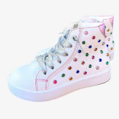 Bowie Pink High-Top Sneakers with Rainbow Studs