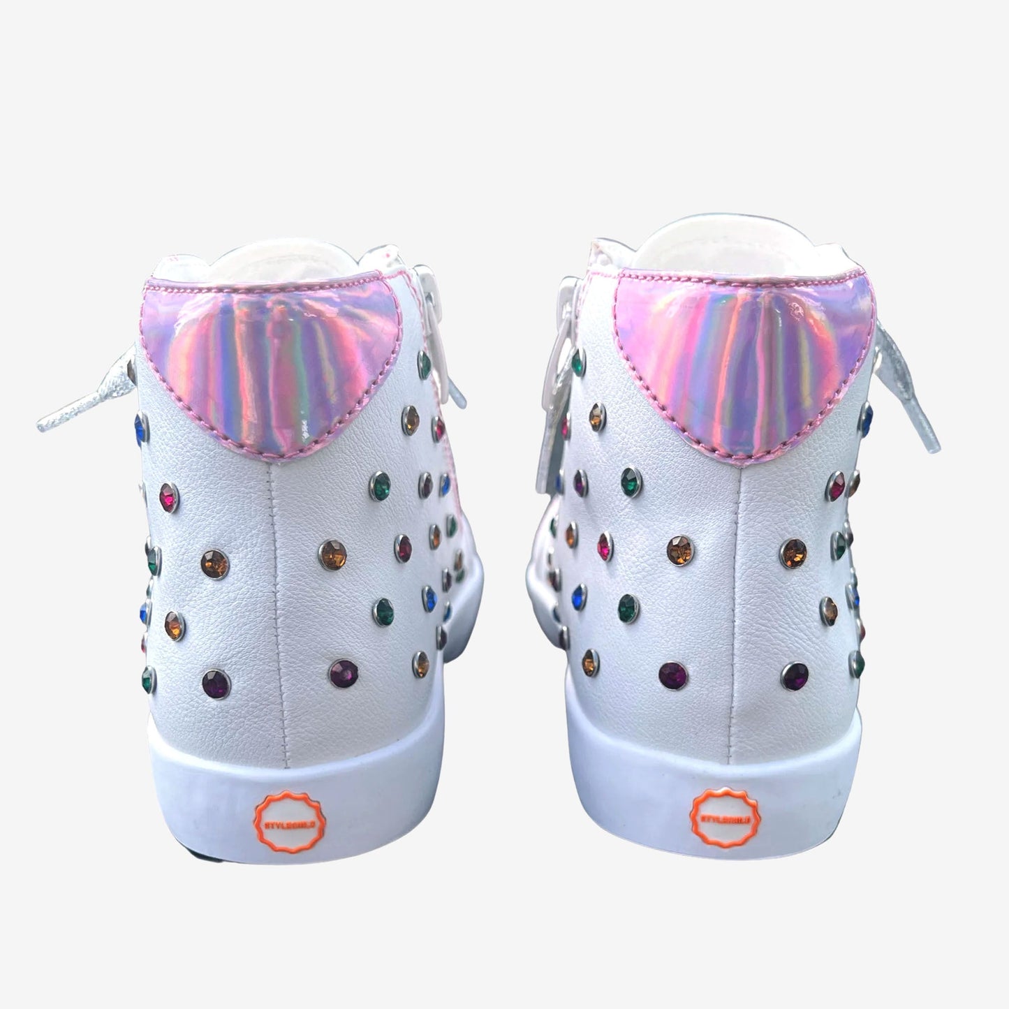 Bowie Pink High-Top Sneakers with Rainbow Studs