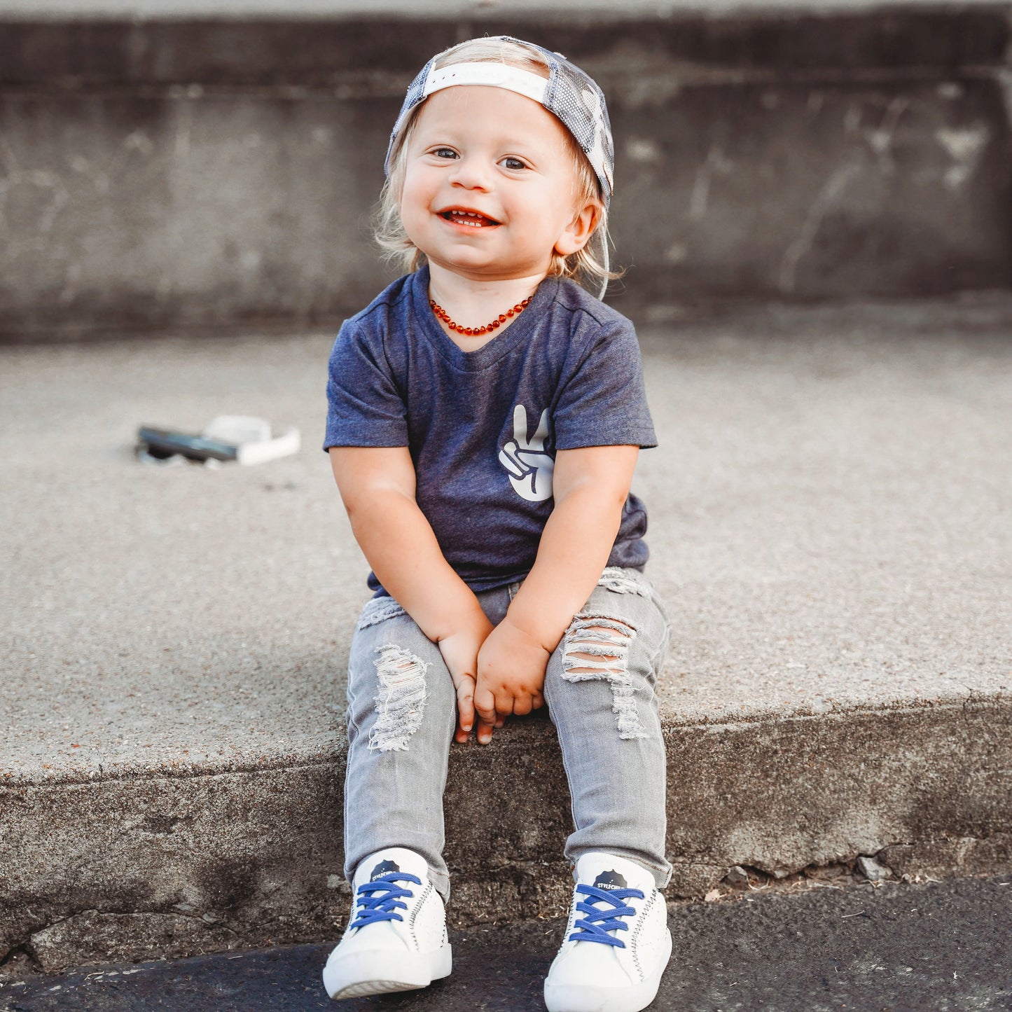 Jordy Navy Lower Leather White Sneakers