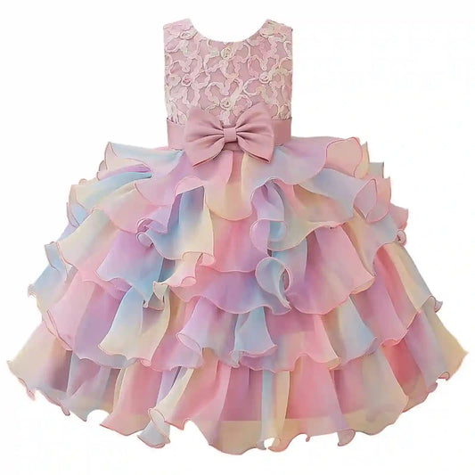 Rainbow Princess Tutu Dress-Ruffle Tulle Birthday Wedding Pageant Party Formal Ball Gown
