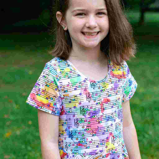 Rainbow Music Notes Super Twirler Dress with Pockets