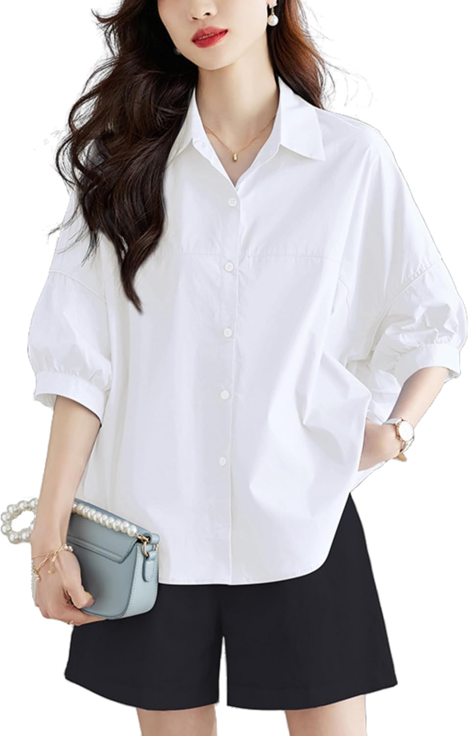Dilonela Button Down Shirt Casual Collar Loose Tops